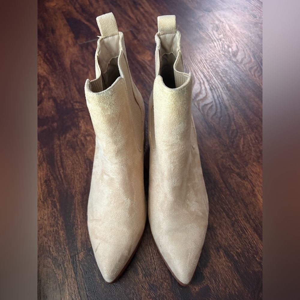 Dream Pairs Womens Beige Faux Suede Pointed‎ Toe Heel Chelsea Ankle Boots 8.5